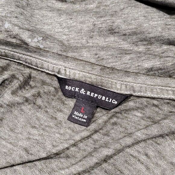 Rock Republic Olive Gray Buronout Rebel Rider Skull Studded Tee Shirt Sz L 923 - Picture 7 of 9